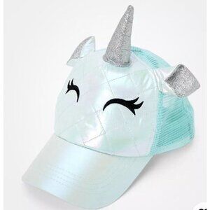 Claire’s Club girls unicorn glitter ear eyelashes Quilted Baseball Hat New Notag